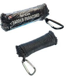 50'x13/64"(5mm) 14 Strand Black Paracord With Carabiner,Pull Strength 1100 LBS