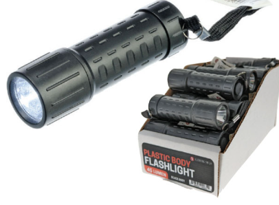 4"-1Watt /45 Lumen Black Plastic Body Flashlight W/Lanyard,3AAA Batteries Included