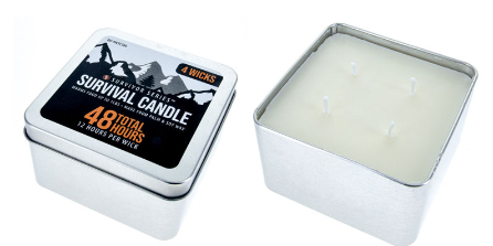 4 Wicks Survival Candle in Tin Box,48 Total Hours/12 Hours Per Wick and Food Warmer