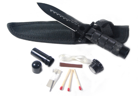 Hunting Stainless Steel Black Knife With Survival Kit & Pouch