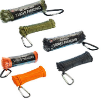 50' 14 Strand 1100LB Mix Color Paracord with Carabiner